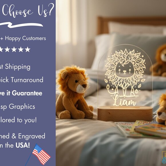 Personalized Lion Night Light – Custom LED Lion Baby Shower Gift - Picture 4 of 8